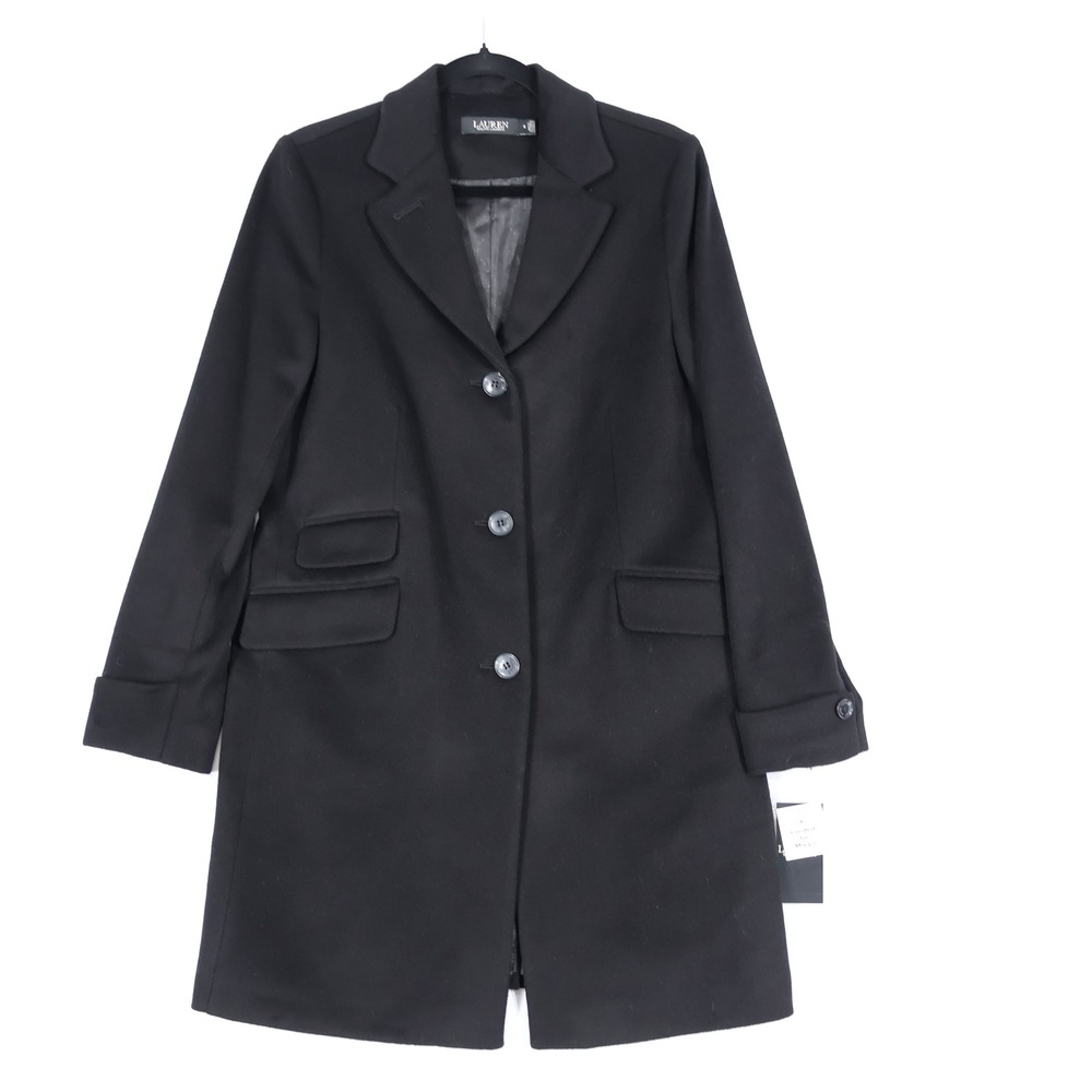 Lauren Ralph Lauren Wool Blend Walking Coat Womens 8 Black Classic $345 NWT